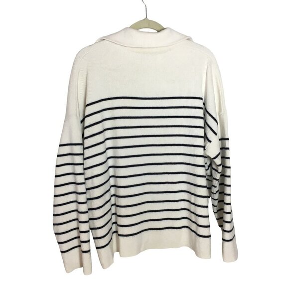 La Ligne XL Sweater Striped Merino Wool Ivory Black Nautical Cotton Cashmere - Picture 4 of 5